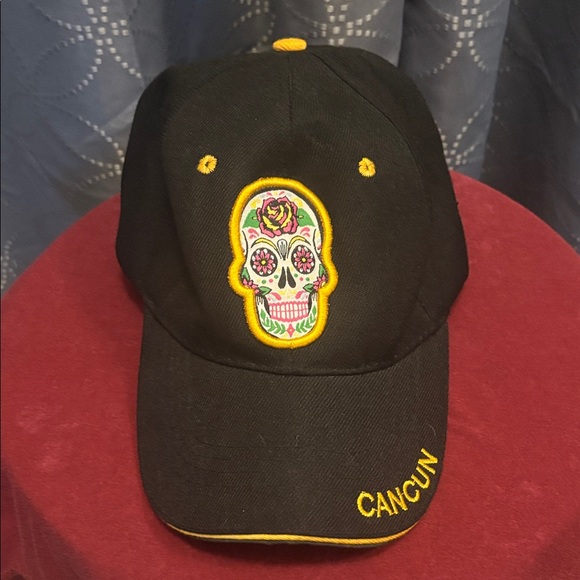 Other - Black Cancun Cap with Sugar Skull Embroidery